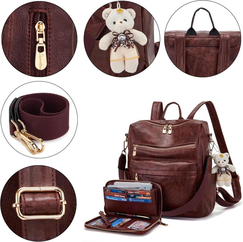 Soperwillton Women Backpack Purse Multipurpose Design Handbags Shoulder Bag PU Leather Travel bag Backpack Set 2pcs - Image 4